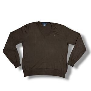 Vintage Polo Golf Ralph Lauren Cotton Cashmere Brown Sweater Pony Logo Sz L